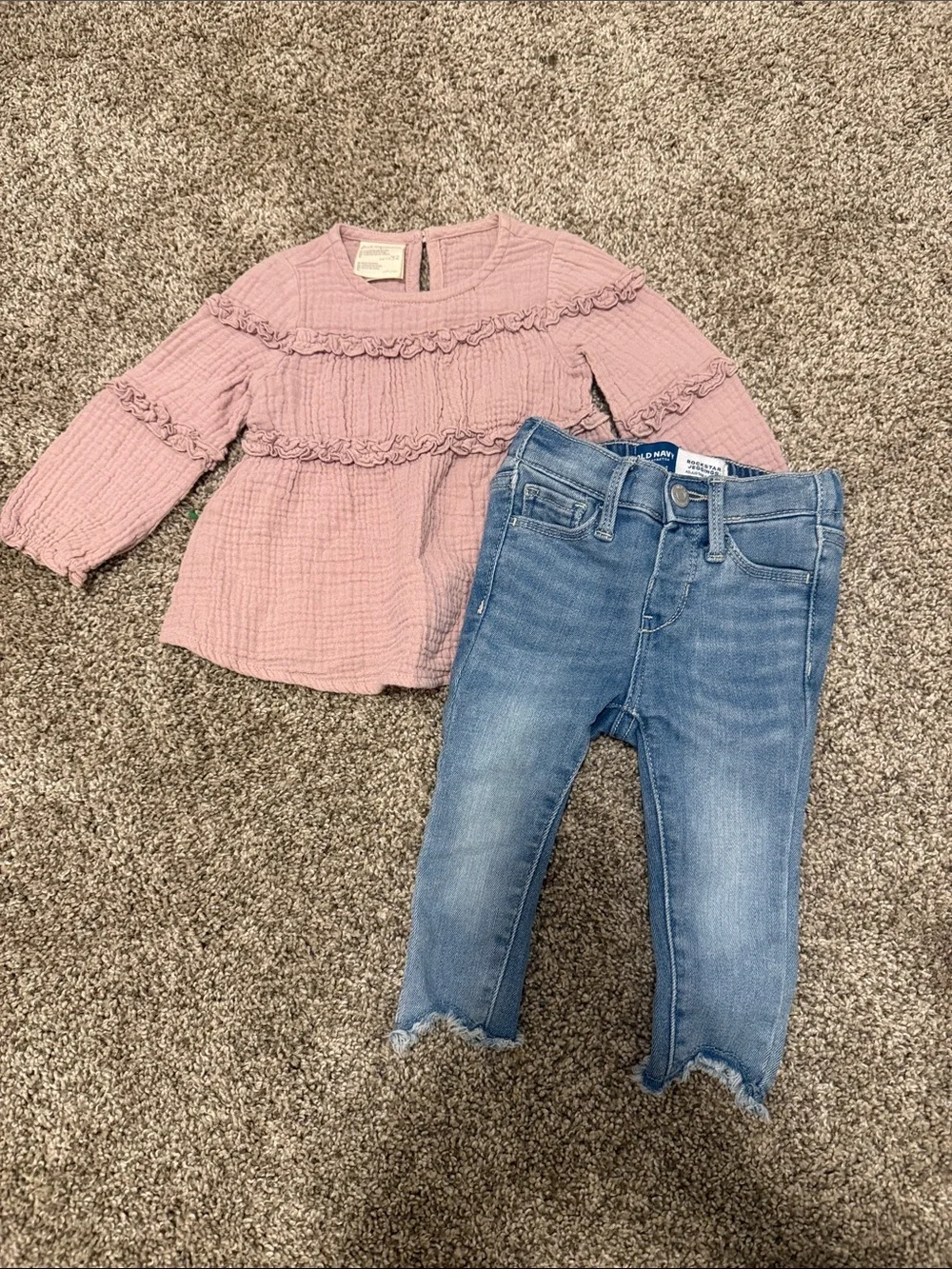 Pink Ruffle Top and Old Navy Blue Jeans Kids Matching Set